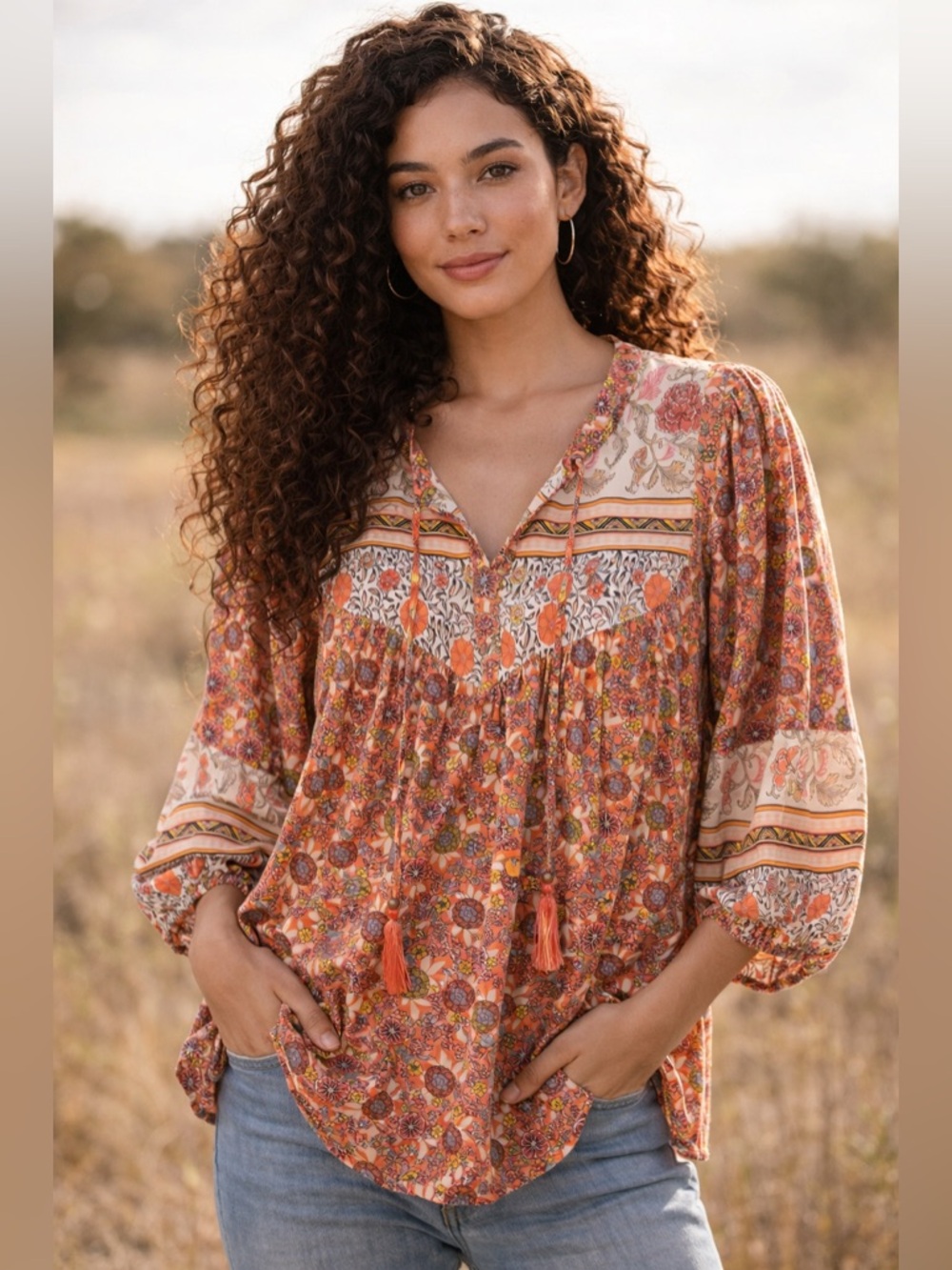Jane and Delancey Boho Floral Rayon Peasant Top – Lightweight & Flowy